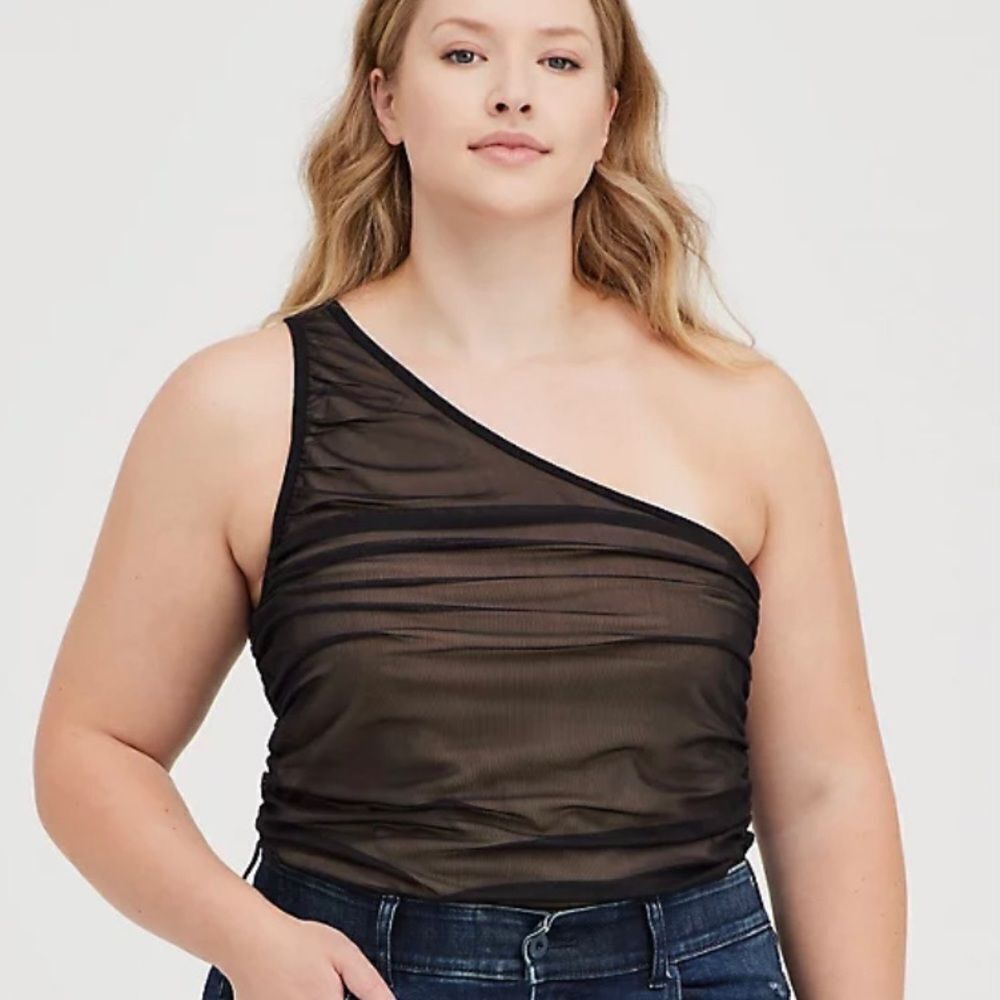 NWT Torrid Mesh One Shoulder Top, Black - Plus Size 30 (6X) | Maximum Comfort
